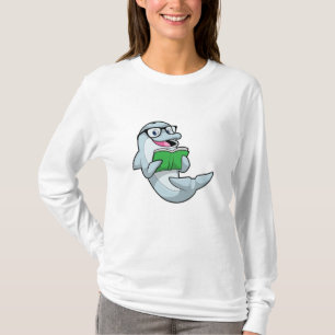 T-shirt Dolphin Nerd avec lunettes et livre
