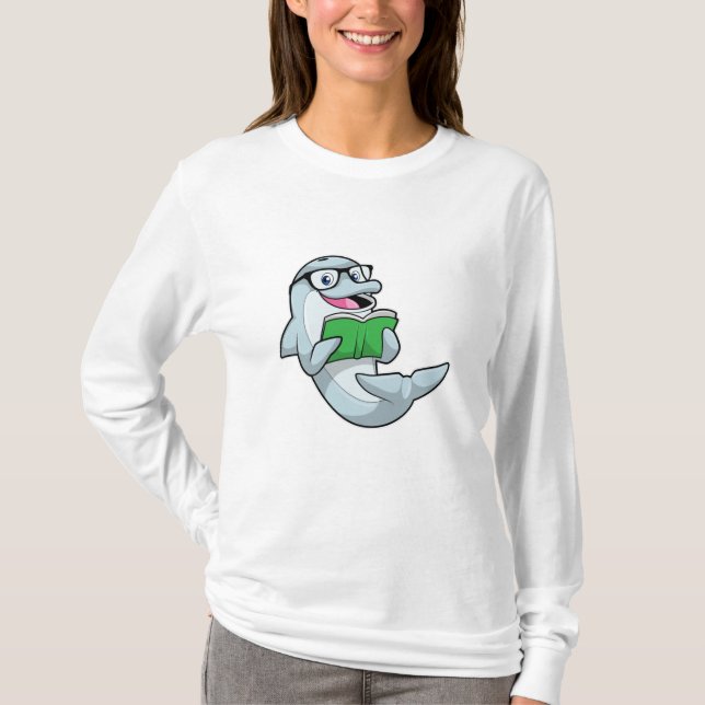 T-shirt Dolphin Nerd avec lunettes et livre (Devant)