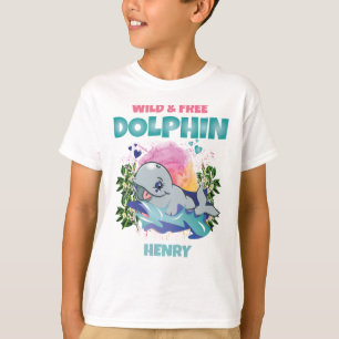 T-SHIRT DOLPHIN SAUVAGE ET GRATUIT COLORÉ FUNNY CUTE ENFAN