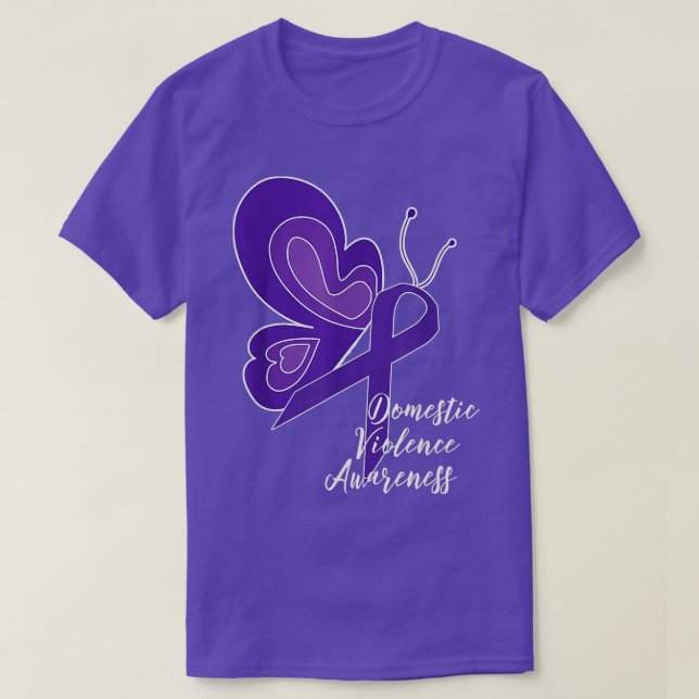 T-SHIRT DOMESTIC VIOLENCE AWARENESS ABUSE PURPLE RIBBON BU (Design devant)