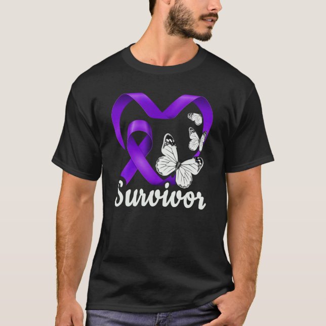 T-shirt Domestic Violence Survivor purple heart butterflie (Devant)