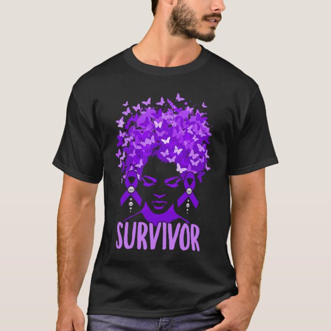 T-shirt Domestic Violence Women purple butterflies Survivo (Devant)
