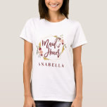 T-shirt domestique florale de douche nuptiale de<br><div class="desc">L'aquarelle rougissent rose, Bourgogne, vert sauge floral avec la domestique colorway géométrique d'effet d'or du T-shirt de cadeau de lune de miel de mariage d'honneur. Le cadeau parfait pour votre papy de mamie de neveu de nièce de fils de fille d'oncle de tante de papa de maman de frère de...</div>