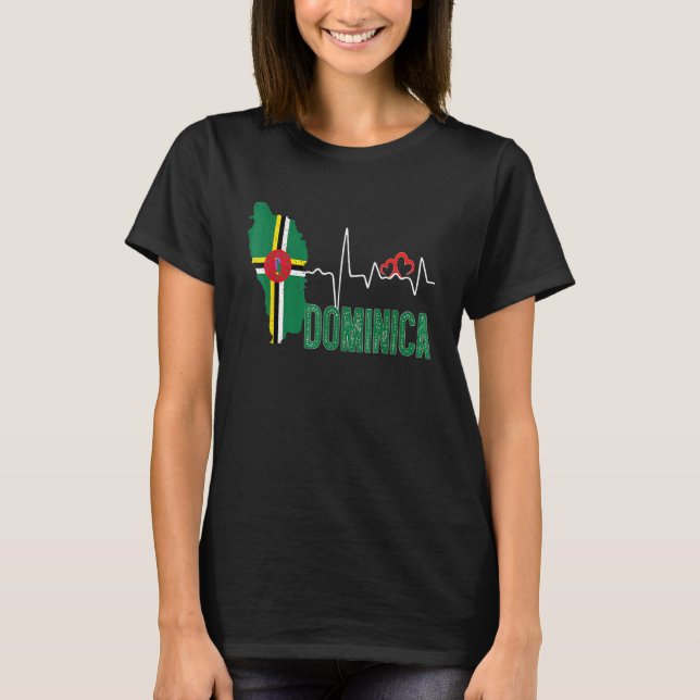 T-shirt Dominica Flag Map Heartbeat For Dominican Pride (Devant)
