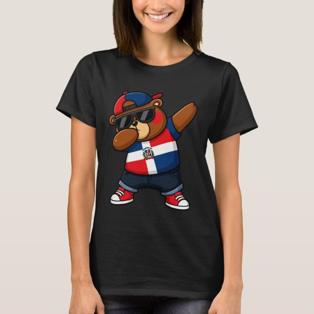 T-shirt Dominican Republic Bear Patriotic Dabbing Dab Boys (Devant)