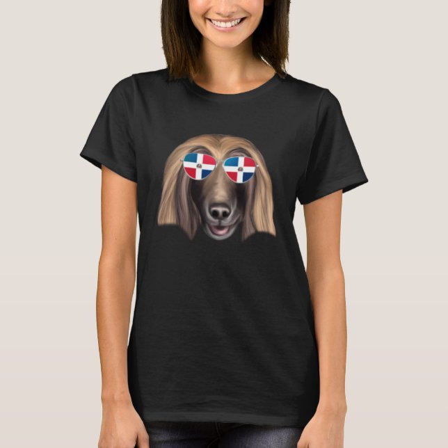 T-shirt Dominican Republic Flag Afghan Hound Dog Pocket (Devant)