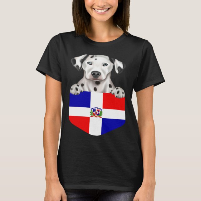 T-shirt Dominican Republic Flag Dalmatian Dog In Pocket (Devant)