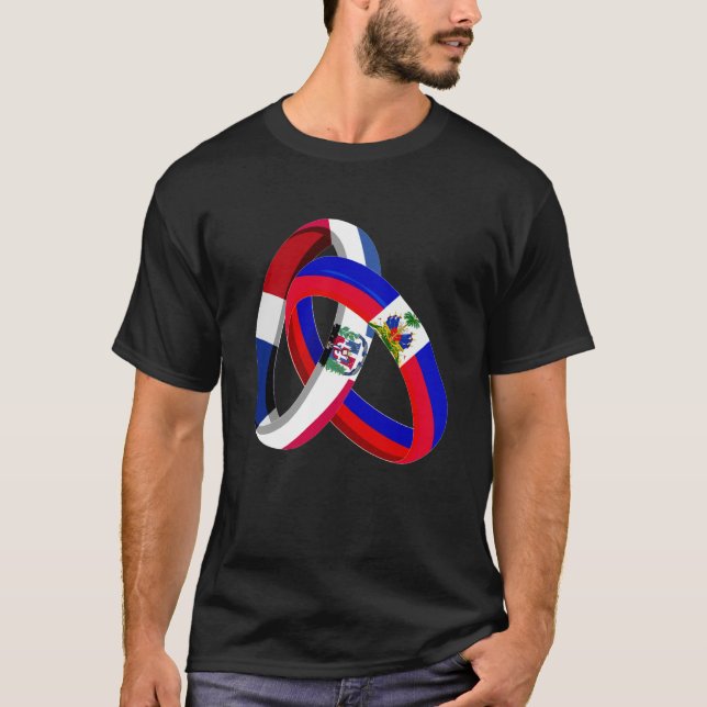 T-shirt Dominican Republic Flag Haiti Grown Ring Marriage  (Devant)