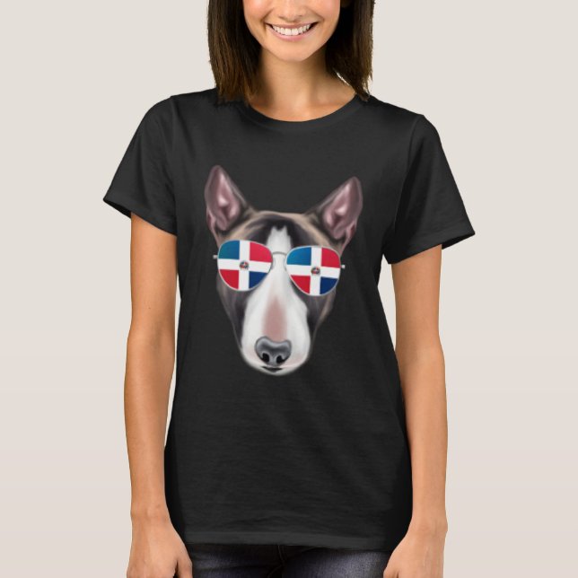 T-shirt Dominican Republic Flag Miniature Bull Terrier Dog (Devant)
