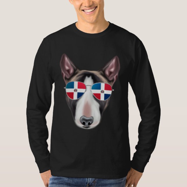 T-shirt Dominican Republic Flag Miniature Bull Terrier Dog (Devant)