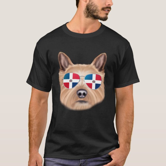 T-shirt Dominican Republic Flag Norwich Terrier Dog Pocket (Devant)
