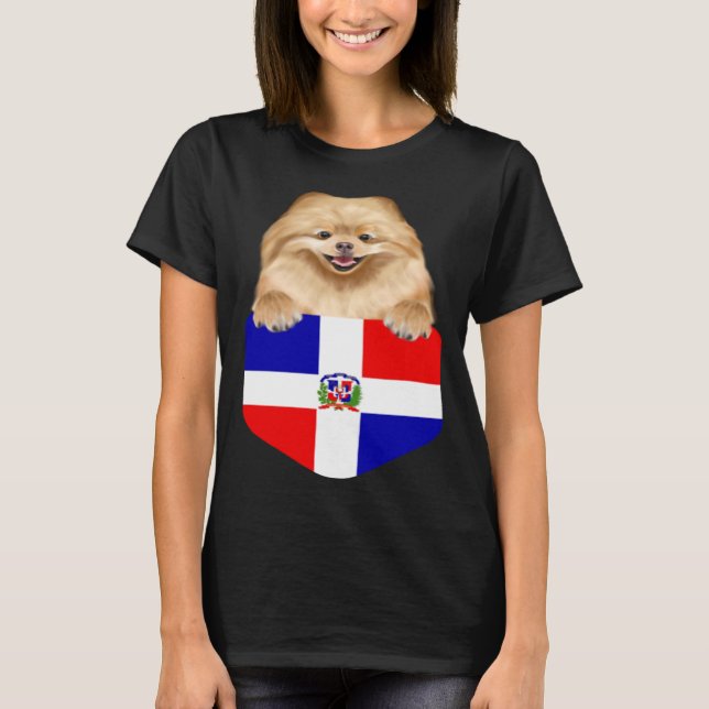 T-shirt Dominican Republic Flag Pomeranian Dog In Pocket (Devant)