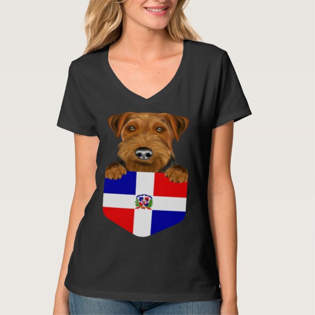 T-shirt Dominican Republic Flag Welsh Terrier Dog In Pocke (Devant)