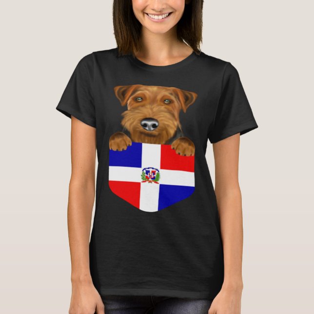 T-shirt Dominican Republic Flag Welsh Terrier Dog In Pocke (Devant)