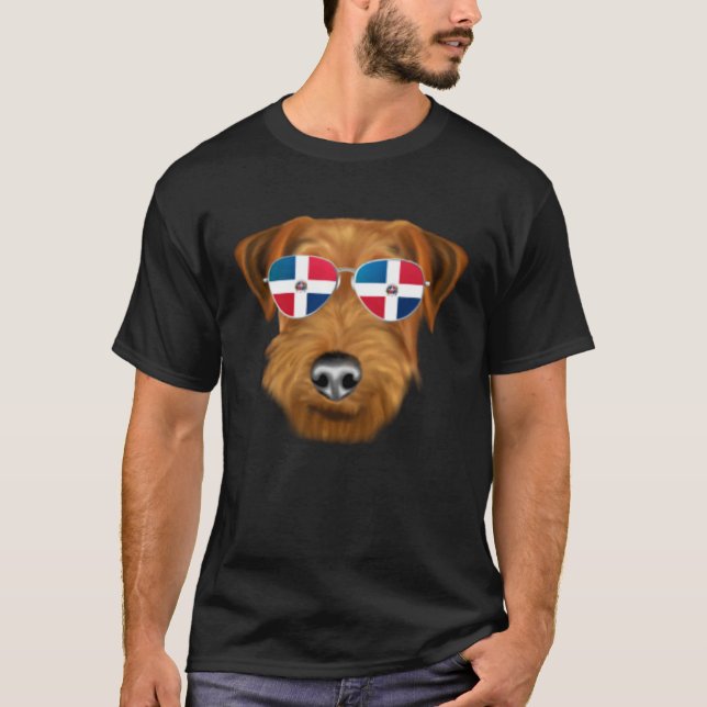 T-shirt Dominican Republic Flag Welsh Terrier Dog Pocket (Devant)