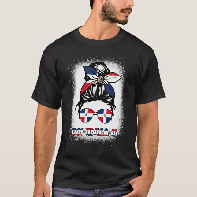 T-shirt Dominican Republic Flag  Women Messy Bun Dominican (Devant)
