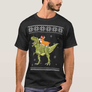 T-shirt Don de chien   Corgi Riding T Rex Dinosaur Noël