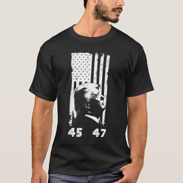 T-shirt Donald Trump 45 47 - Drapeau américain Trump 2024 (Devant)
