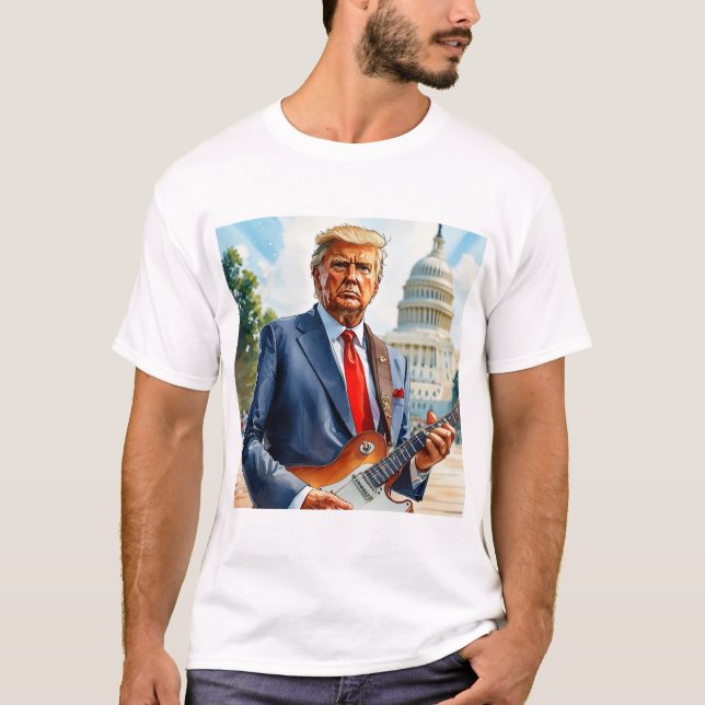 T-shirt Donald Trump jouant de la guitare électrique Capit (Devant)