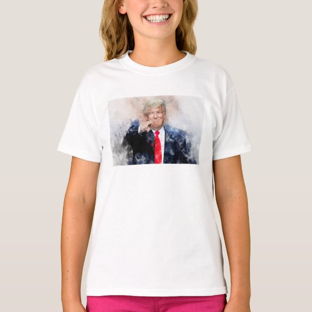 T-shirt Donald Trump pointant le portrait aquarelle (Devant)