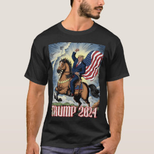 T-shirt Donald Trump Riding Cheval Pompage Poing Dans L'Ai