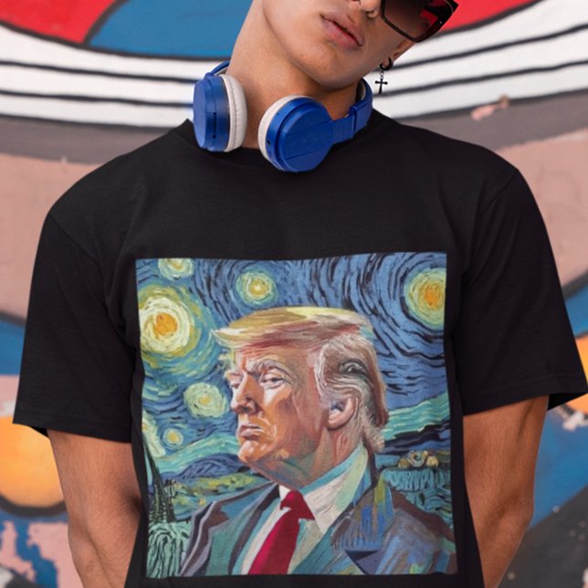 T-shirt Donald Trump Starry Night Van Gogh Art Style 2024 (trump 2024 shirt, donald trump in van gogh starry night style t-shirt)