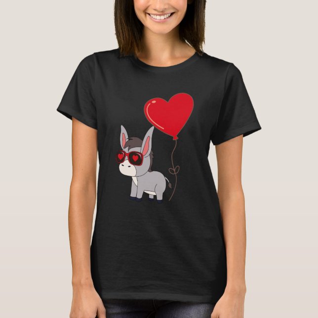 T-shirt Donkey With Heart Balloon Valentines Day Love Boys (Devant)