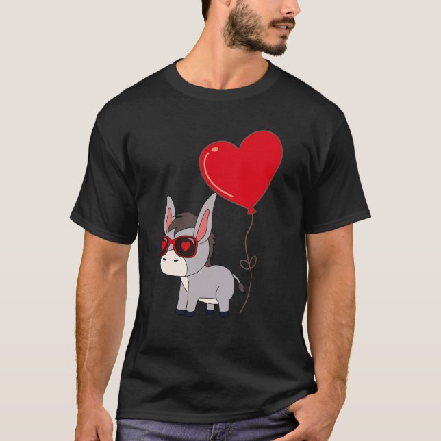 T-shirt Donkey With Heart Balloon Valentines Day Love Boys (Devant)