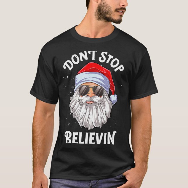 T-shirt Dont Stop Believin Santa Christmas Boys Kids _1  (Devant)