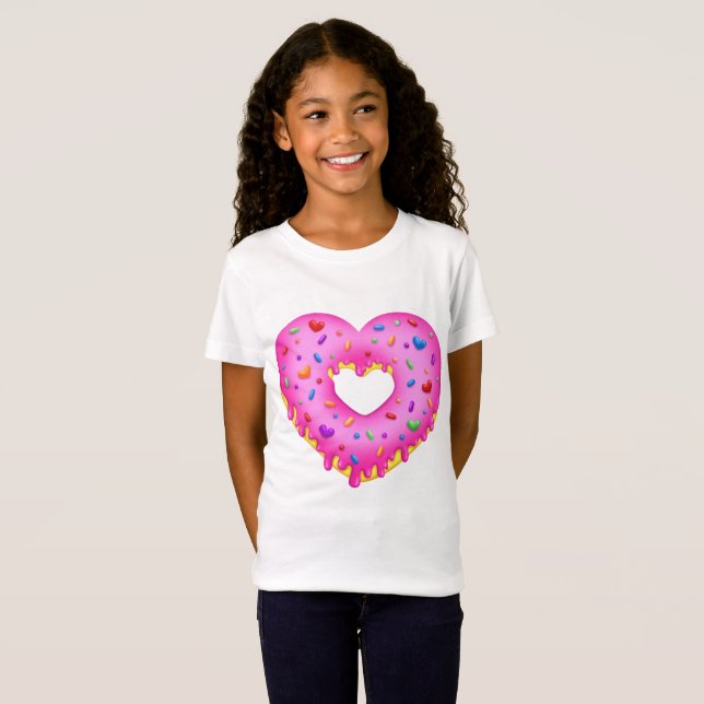 T-Shirt Donut rose coeur avec arrosage arc-en-ciel (Devant entier)