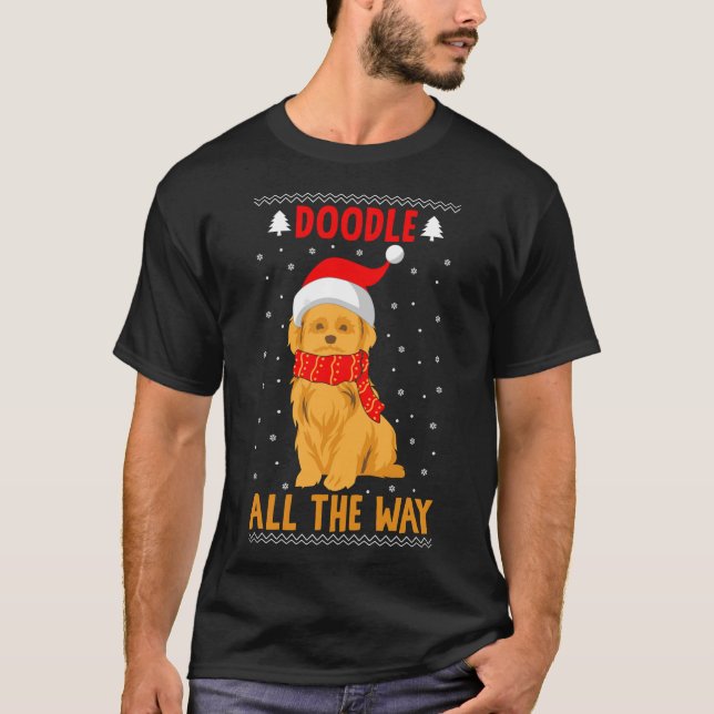 T-shirt Doodle All The Way Funny Goldendoodle Santa Hat (Devant)