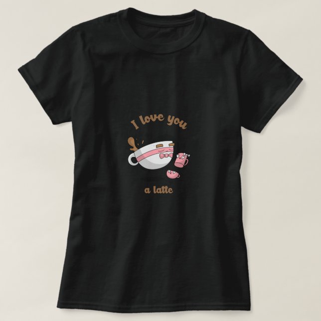 T-shirt Doodle Art Cute Cartoon Coffee Couple Latte (Design devant)