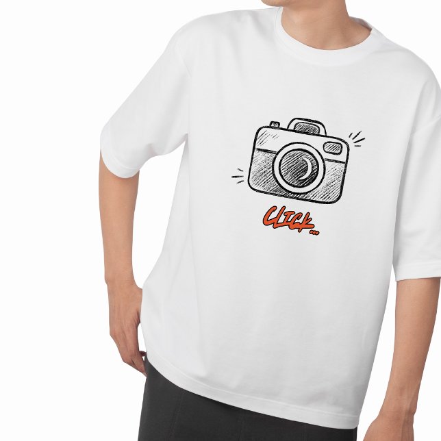T-shirt Doodle Camera Click Typography Minimal Tee (click)
