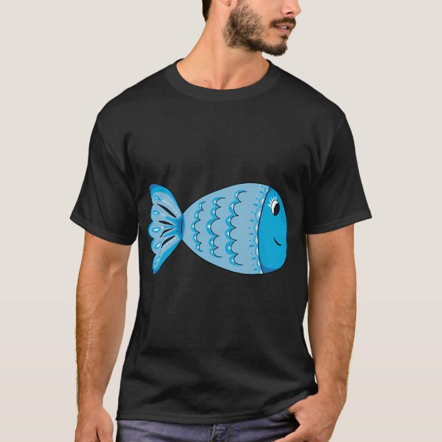 T-shirt Doodle Clip Art Poisson Bleu (Devant)