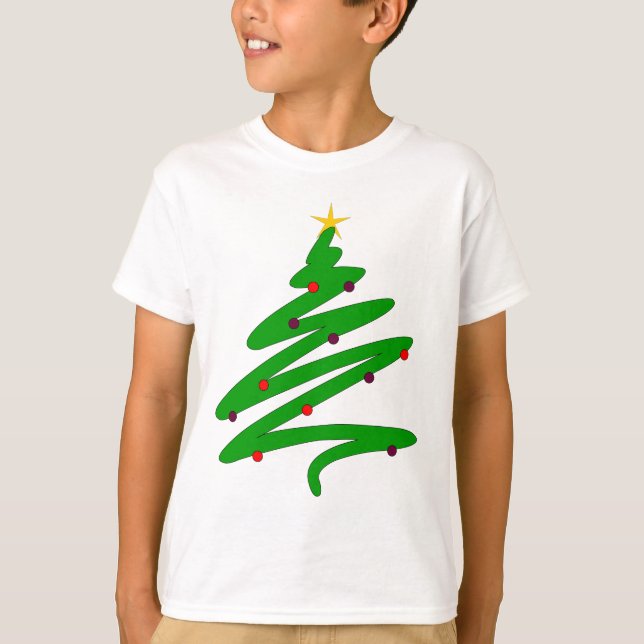 T-shirt Doodle d'arbre de Noël vert (Devant)