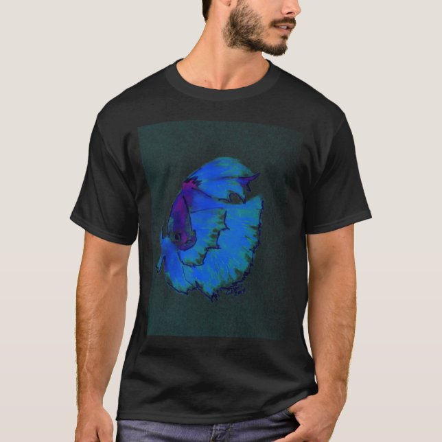 T-shirt Doodle d'art n° 37 Poisson combattant bleu (Devant)