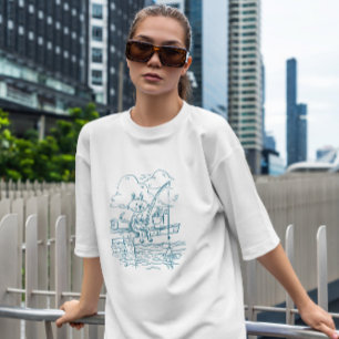 T-shirt Doodle de chat de pêche