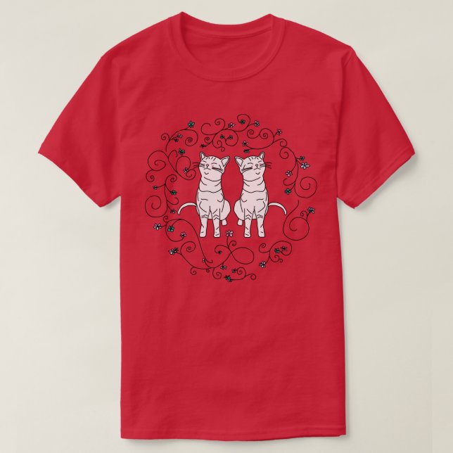 T-shirt Doodle de chats floraux (Design devant)