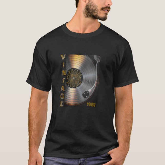 T-shirt Doodle de disque vinyle rétro, cadeaux 40e anniver (Devant)
