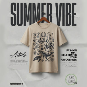 T-shirt Doodle de la vie océanique côtière estivale