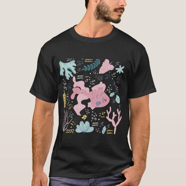 T-shirt Doodle de poisson rose mignon sous l'eau (Devant)