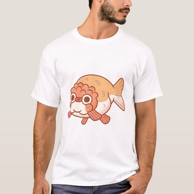T-shirt Doodle de poisson rouge mignon Derpy Ranchu (Devant)
