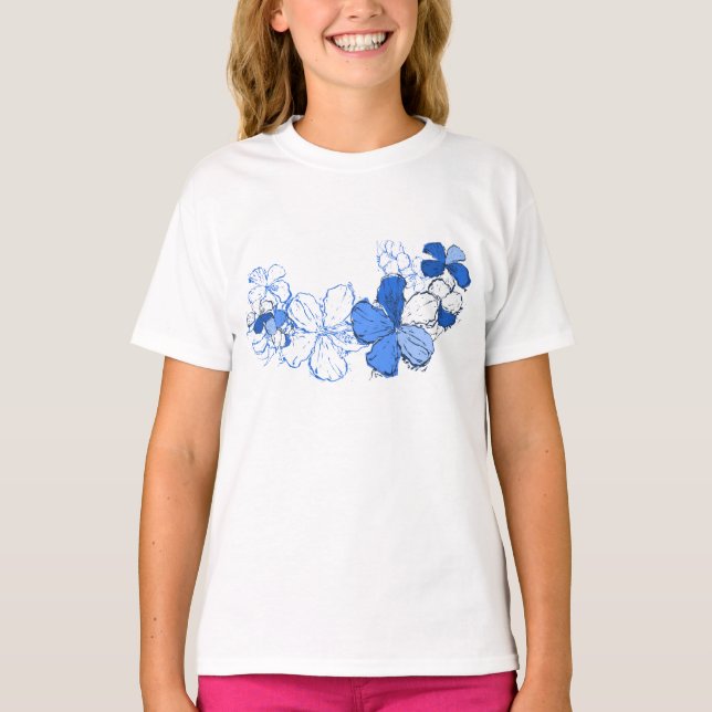 T-shirt Doodle Hibiscus Hawaiian Floral Illustration (Devant)