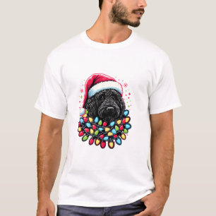 T-shirt Doodle noir Labradoodle Noël Arbre de Noël Lumière