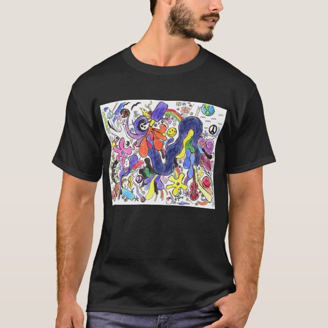 T-shirt Doodle Punk Rock #15 en couleur sur noir (Devant)