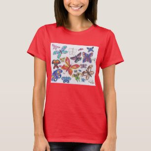 T-shirt Doodle Punk Rock #28 Papillons Couleur Rouge Femme