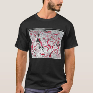 T-shirt Doodle Punk Rock #3 Vampire en COULEUR sur rouge
