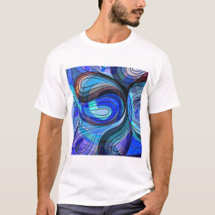 T-shirt Doodle Royal Blue et Aqua avec lignes noires