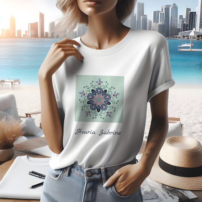 T-shirt Doodles de Mandala turquoise moderne rose (Créateur téléchargé)