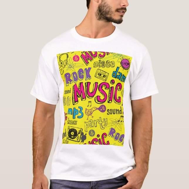 T-shirt Doodles de musique Sketchy Arrière - plan sans cou (Devant)